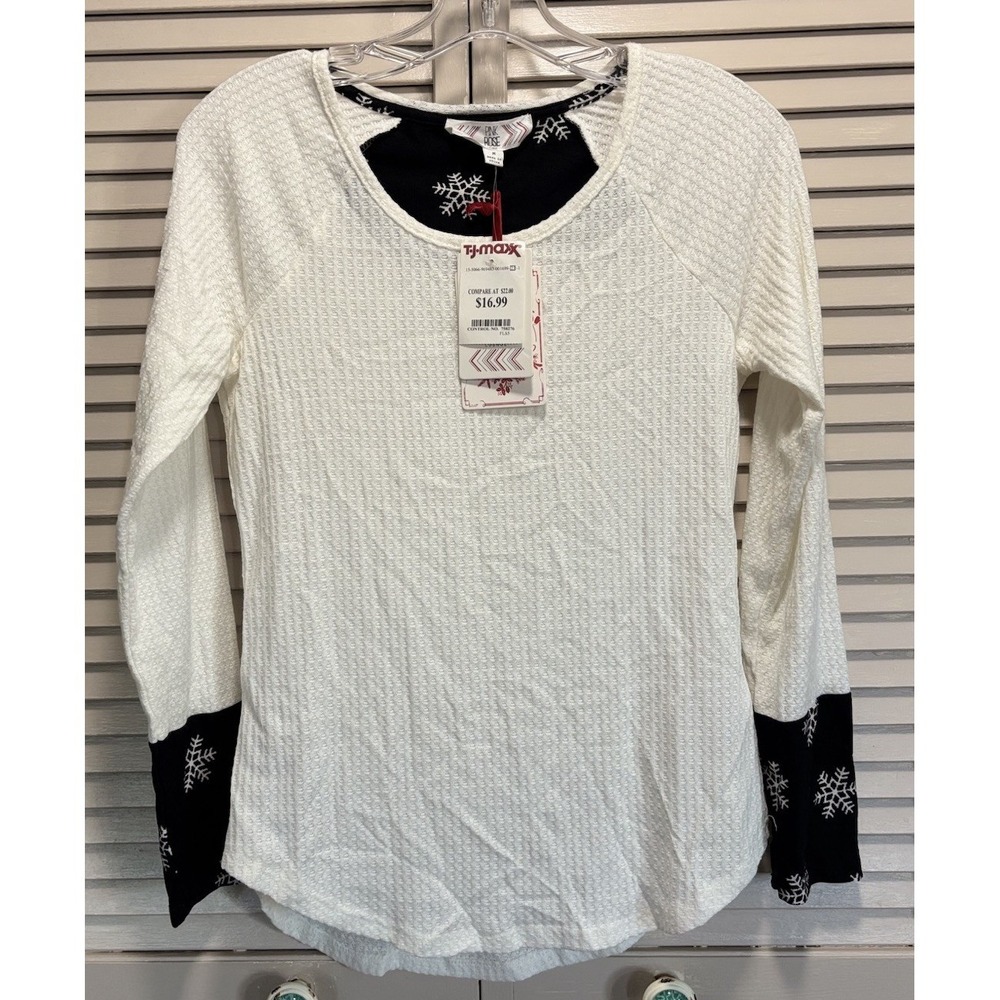 Pink Rose Thermal Long Sleeve Top Scoop Neck Size M Mixed Material NWT